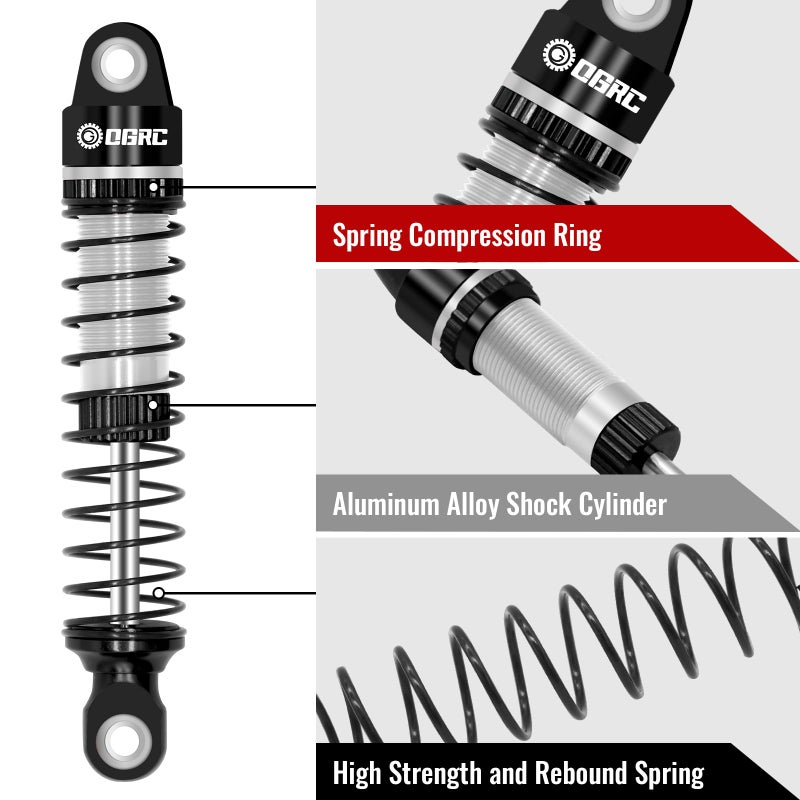 OGUNKE OGRC 59mm Shocks Absorber Oil Threaded Damper Threaded Shock Absorber for TRX4M 1/18 RC Crawler Upgrade Parts (Black Silver) - Image 3